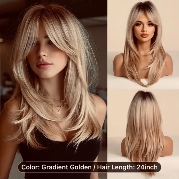 22” Blonde  Rooted Wig - Wave Synthetic Hair with Rose Net - Picture 1 of 3